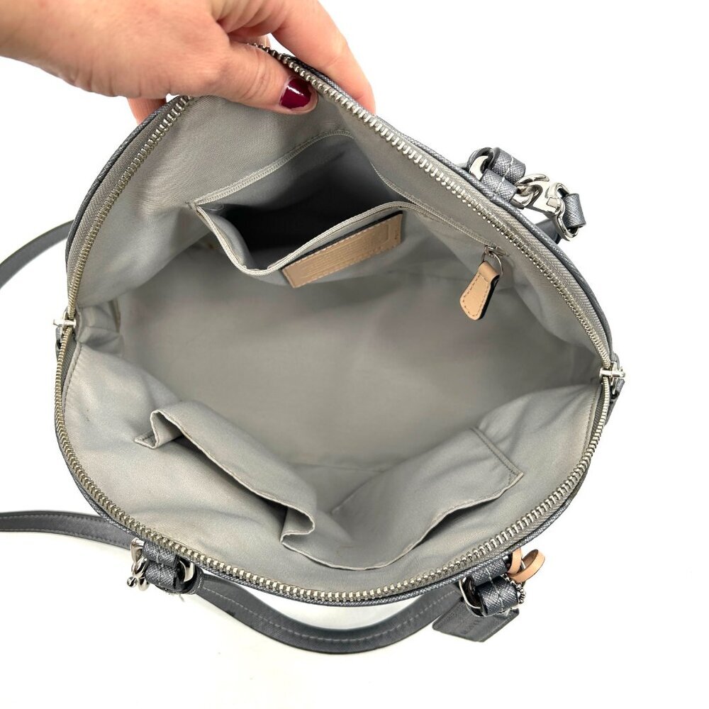 COACH Gray Metallic Peyton Saffiano Leather Domed Satchel Shoulder Handbag Purse - Picture 11 of 13